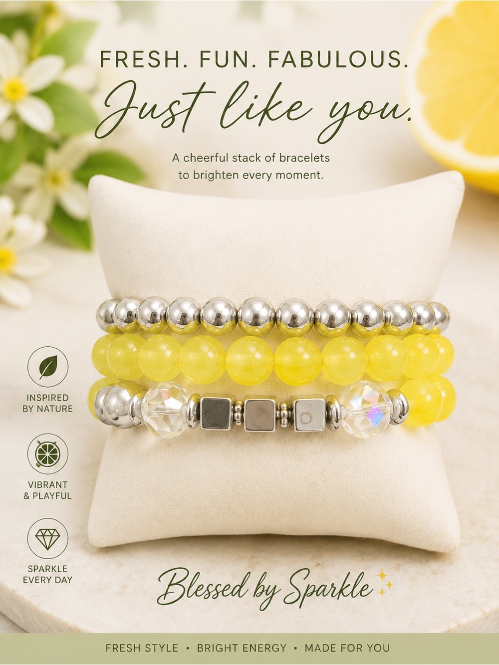 paparazzi Yellow Beaded Bracelet Stack with Silver Accents